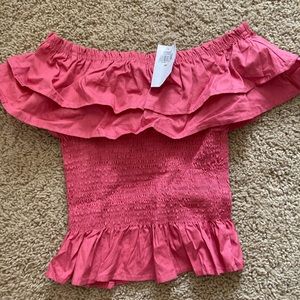 Off the shoulder ruffle shirt